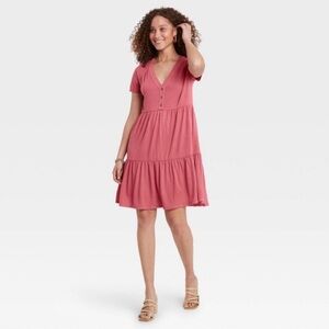 Women’s Short Sleeve Button Front Tiered Babydoll Dress Size XS Knox Rose